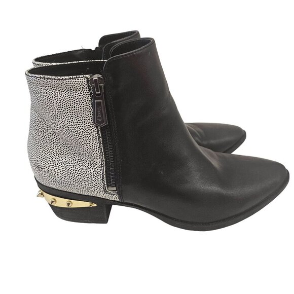 Circus By Sam Edelman Black  & White Ankle Boots With Gold Studded Heel - Picture 1 of 12